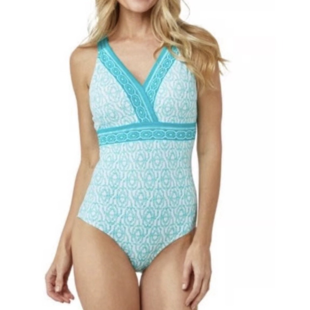 Cabana Life Turquoise Embroidered One-Piece Swimsuit Size M Beach Resort Spa